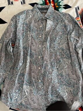 Stetson Teal and White Paisley Button-Up Shirt